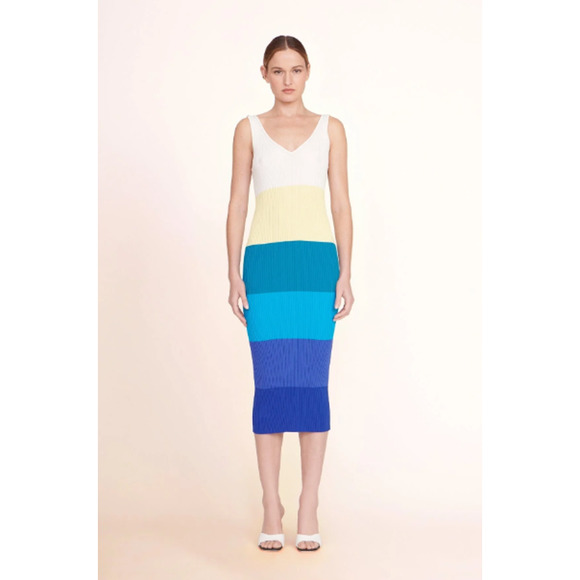 NEW STAUD Dana Dress Midi Ribbed Knit Slim Fit Pacific Stripe Women's Size Small - Picture 7 of 13